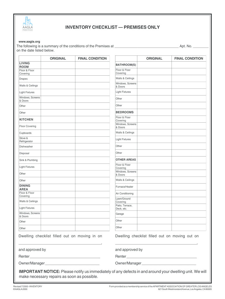 Inventory Checklist Premises Only  2143 Design  Form