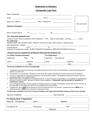 Department of Chemistry Transponder Loan Form Chemistry Nus Edu