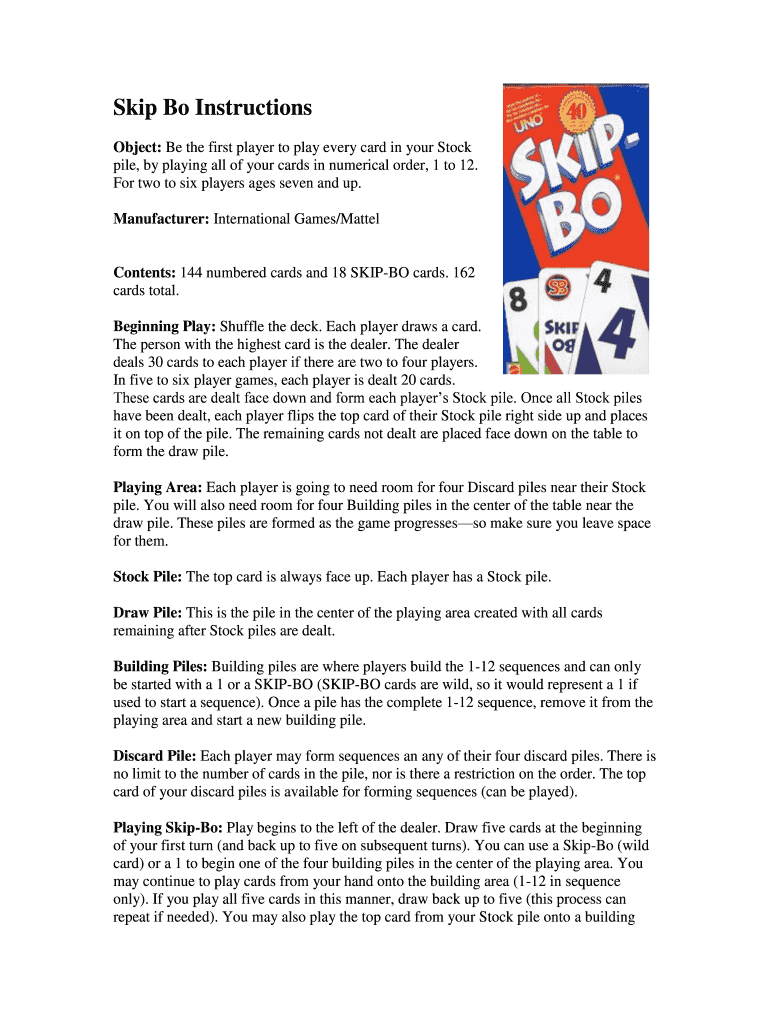 Skip Bo Rules  Form