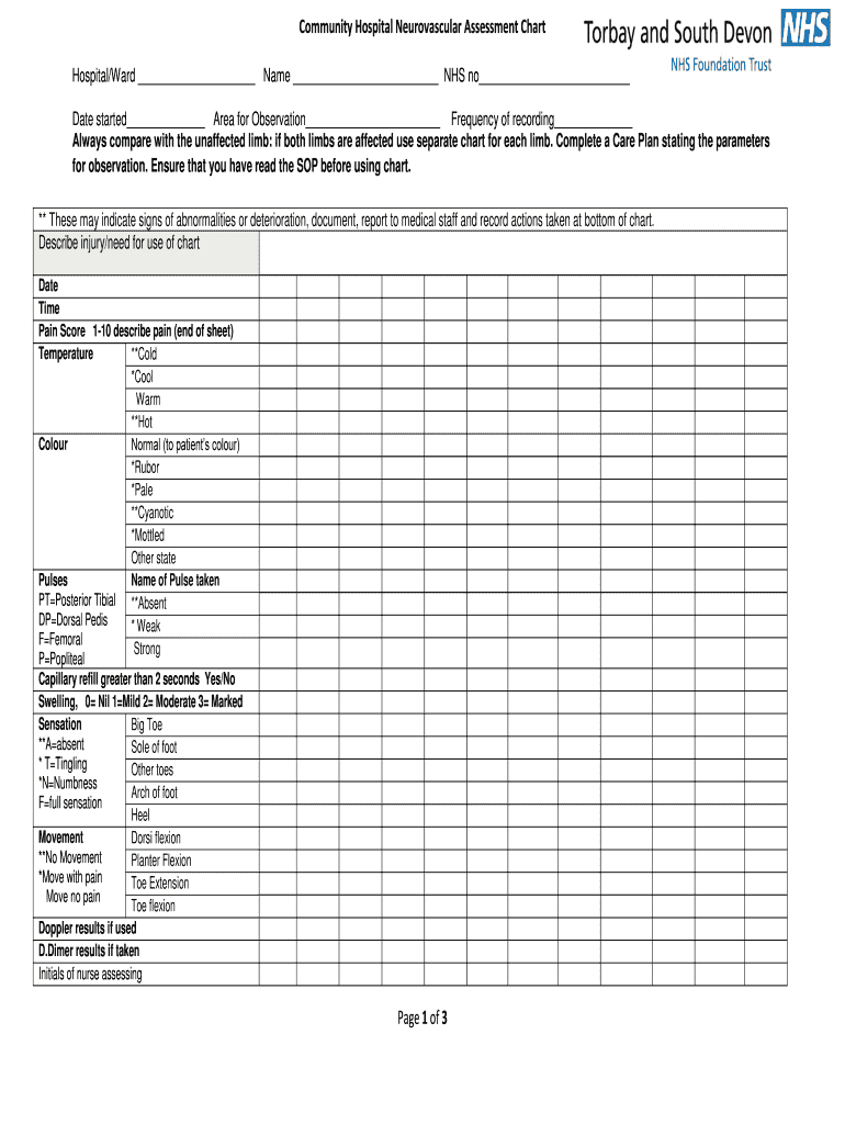 Neurovascular Assessment Chart  Form