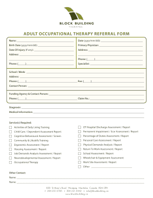 Occupational Therapy Referral Form Template