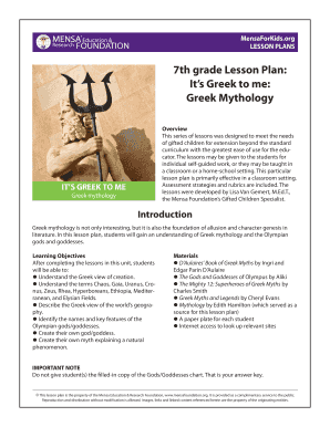 Mensa Foundation Lesson Plan Greek Mythology  Form