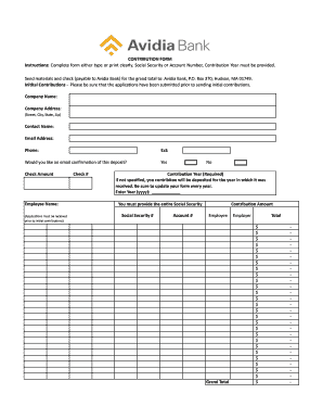 HSA Employer Contribution Form Avidia Bank