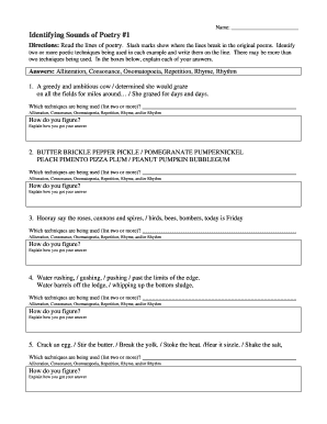 Identifying Sounds of Poetry 1 Answer Key  Form