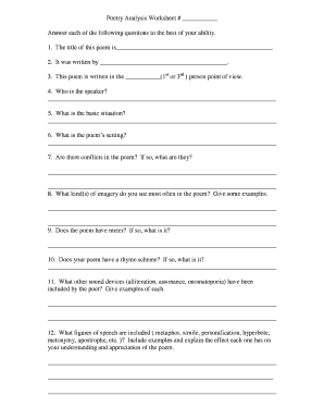 Poetry Analysis Worksheet PDF  Form