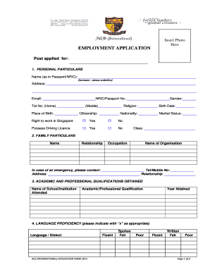Employment Application Form ACS International Singapore