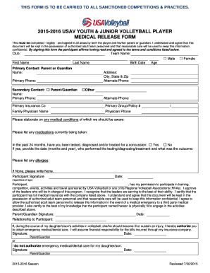 Usav Medical Release Form