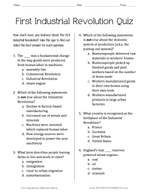 Industrial Revolution Quiz  Form