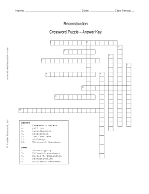 Reconstruction Crossword Puzzle  Form