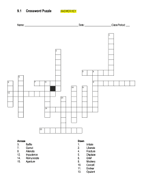 91 Crossword Puzzle Answers Form