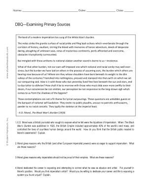 Dbq Examining Primary Sources Answer Key  Form