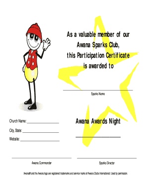 As a Valuable Member of Our Awana Sparks Club VCHURCHES  Form