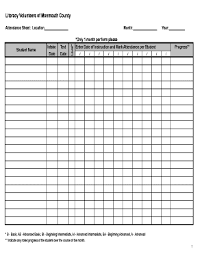 Group Attendance Sheet PDF Literacy Volunteers of Monmouth Lvmonmouthnj  Form