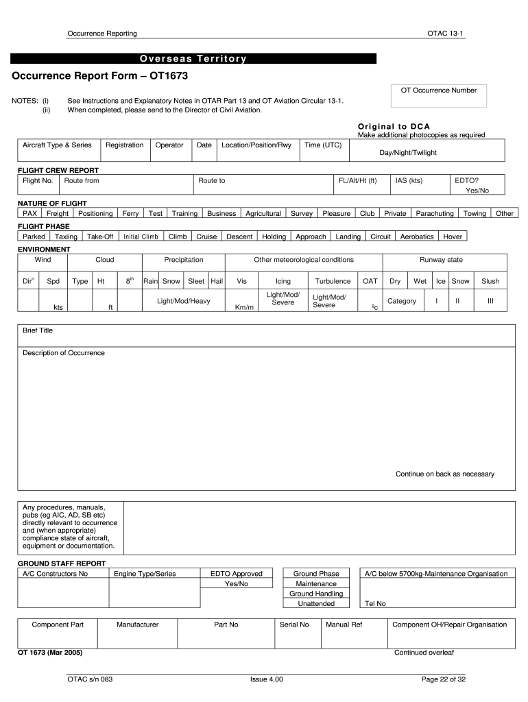  Occurrence Report Form 2005-2024