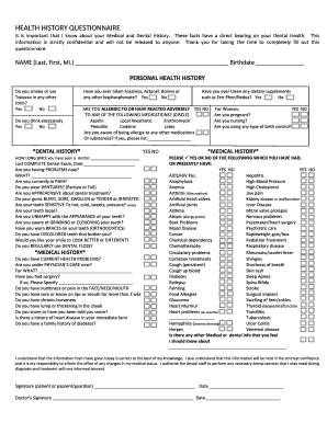 Health History Questionnaire  Form