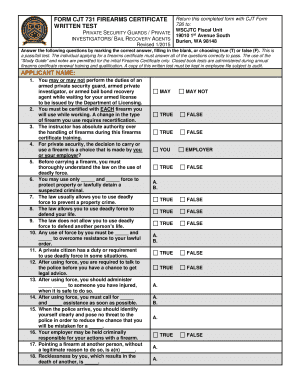 Cjt 731 Firearms Certificate Written Test  Form