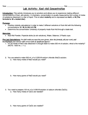 Kool Aid Concentration Lab Answer Key  Form