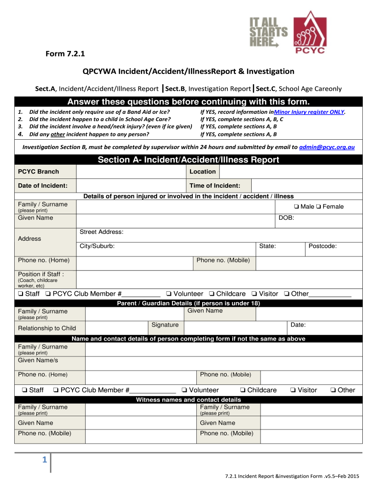  Form 721 QPCYWA BIncidentbbAccidentbIllnessReport Amp Investigation Bb 2015-2024