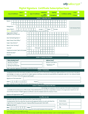 Digital Signature Certificate Subscription Form