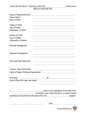 Translated Birth Certificate Template  Form