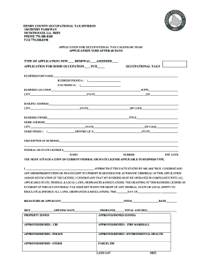 Henry County Business License Application  Form