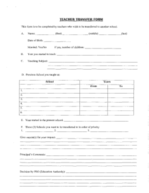 Teacher Transfer Form PDF