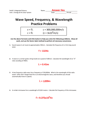Wave Speed Problems to Solve Answer Key  Form