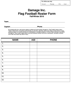 Damage Inc Flag Football Roster Form LeagueRepublic