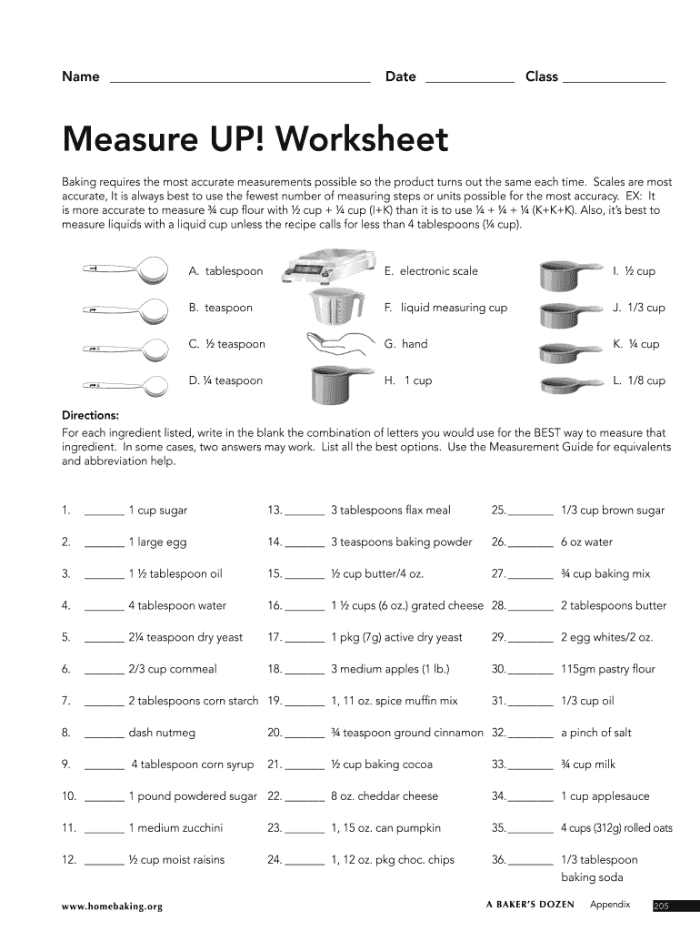 Measure Up Worksheet Key  Form
