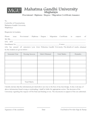Mgu Meghalaya Degree Certificate Download  Form