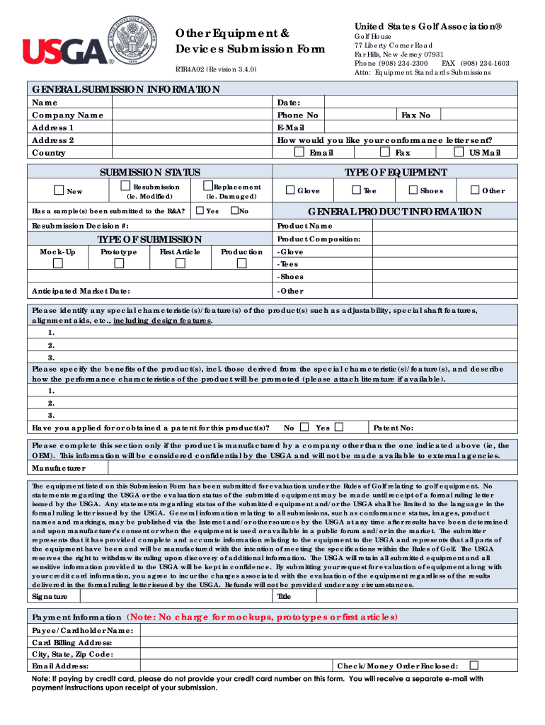 Usga Equipment Submission Form