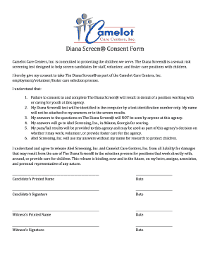 Diana Screening Test Examples  Form