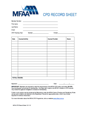 CPD RECORD SHEET MFAA Site  Form