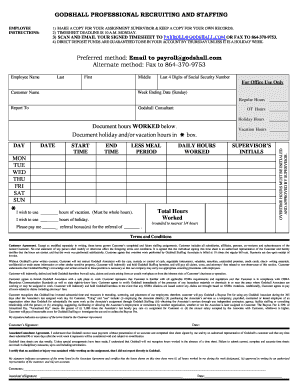 New Timesheet Godshall Professional Recruiting and Staffing  Form