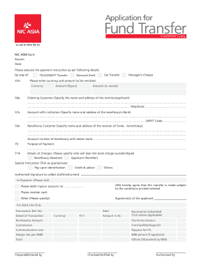 Application for Fund Transfer Customer Copy NIC Asia  Form