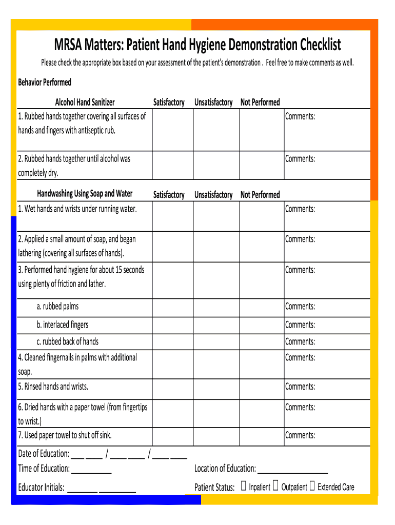 Hand Washing Checklist PDF  Form