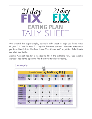 21 Day Fix Tally Sheets PDF  Form