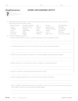 Aerobic and Anaerobic Exercise Worksheet  Form