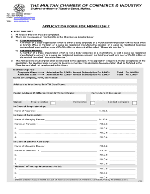 Multan Chamber of Commerce Members List PDF  Form