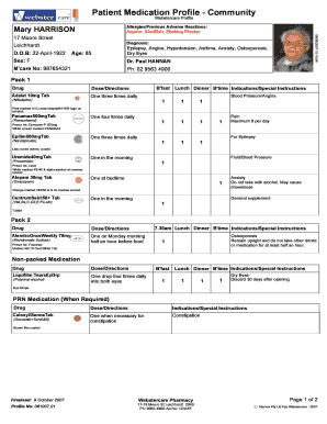 Patient Profile Form for Pharmacy