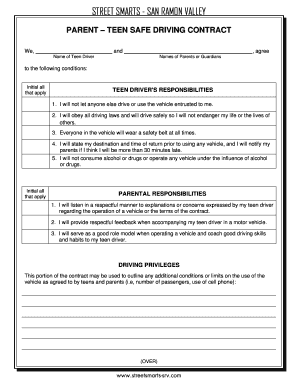 Teenager Driving Contract with Parents Template  Form