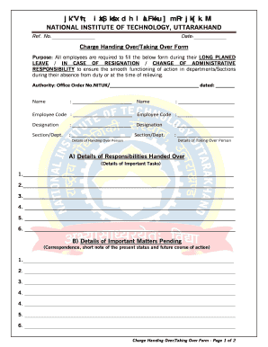 Charge Handover Takeover Format