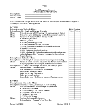 TRAINING PLAN and OUTLINE Infoplace USA  Form