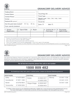 Graincorp Delivery Advice Form