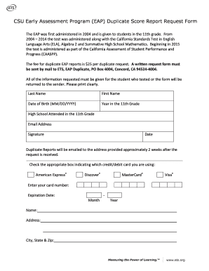 Download the EAP Duplicate Score Report Request BFormb PDF ETS Ets