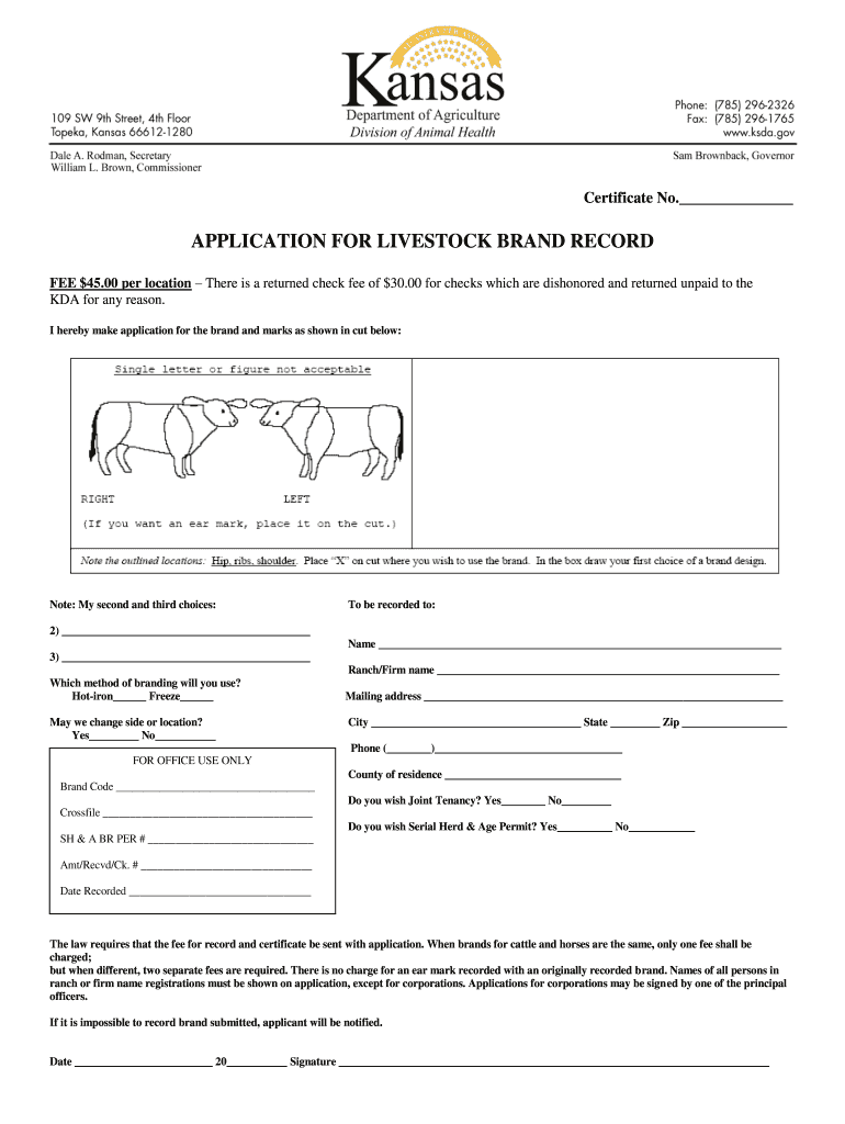 Kansas Brand Application  Form