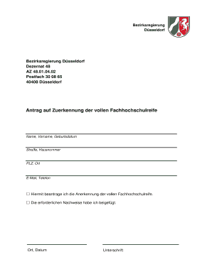 Antrag Fachhochschulreife Muster  Form