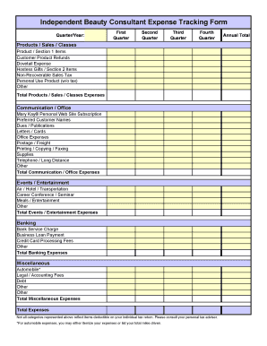 Independent Beauty Consultant Expense Tracking Form