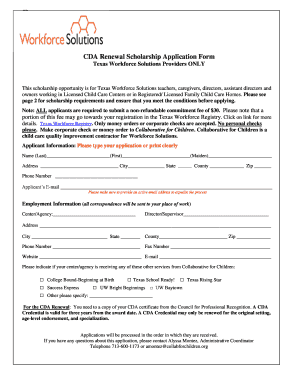 CDA Renewal Scholarship Application Form Texas Workforce