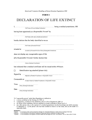 Declaration of Life Extinct Form Tasmania